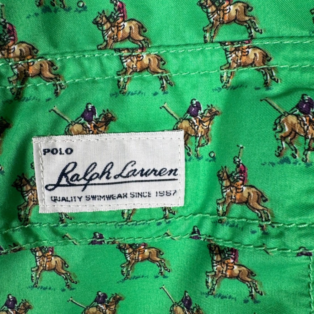 Polo Ralph Lauren Swim Trunks Mens S Green All Over Polo Player Print Lined Vtg - Picture 3 of 8